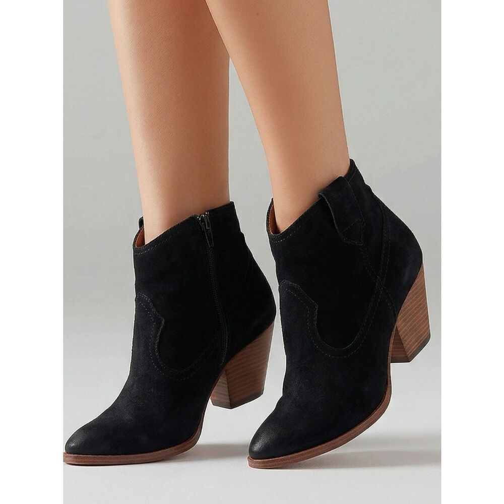FRYE | Reina Black Western Style Suede Ankle Boots Women’s Size 6.5